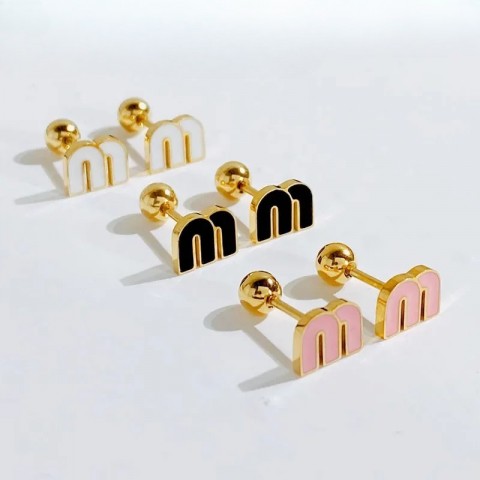 Stainless Steel M Letter Luxury Stud Earrings Women Brand Jewelry Cute Tiny Earrings