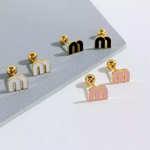 Stainless Steel M Letter Luxury Stud Earrings Women Brand Jewelry Cute Tiny Earrings