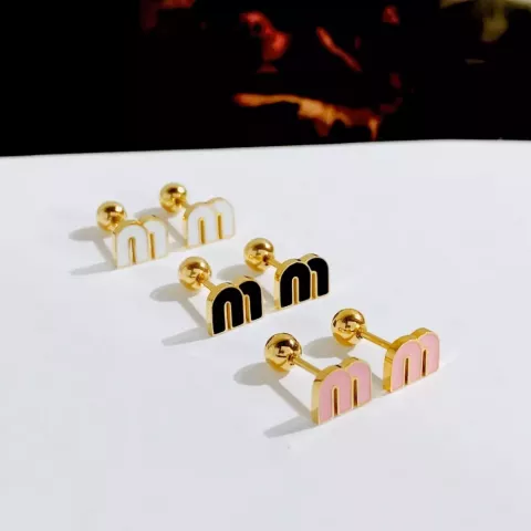 Stainless Steel M Letter Luxury Stud Earrings Women Brand Jewelry Cute Tiny Earrings