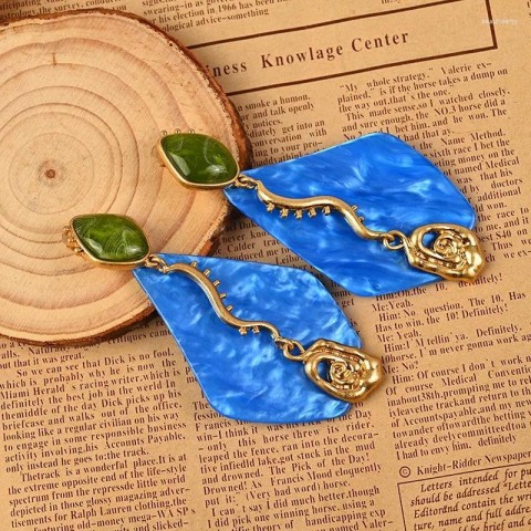 Dangle Chandelier Earrings, Medieval Blue Quadrilateral, Fashion Exaggerated Clip Earrings for Women