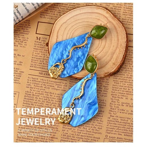 Dangle Chandelier Earrings, Medieval Blue Quadrilateral, Fashion Exaggerated Clip Earrings for Women