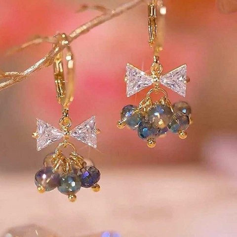 Stud Earrings Retro Black Crystal Zircon Flower Pendant Women Fashion Trend Party Gift R250401