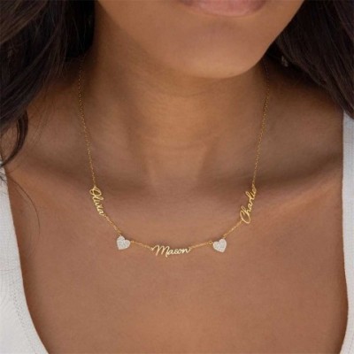 Two Custom Zircon Heart Name Necklaces for Wedding Gift