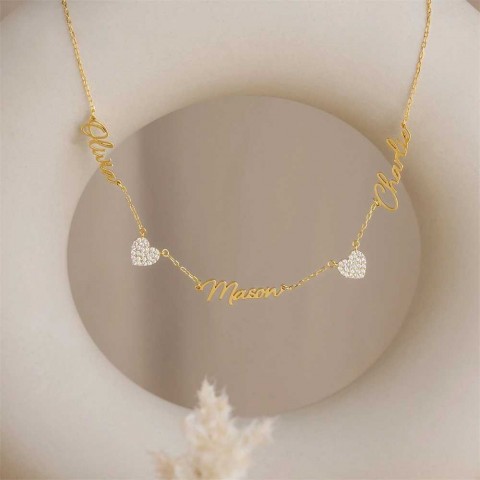 Two Custom Zircon Heart Name Necklaces for Wedding Gift