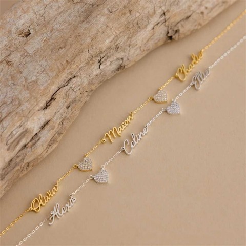 Two Custom Zircon Heart Name Necklaces for Wedding Gift
