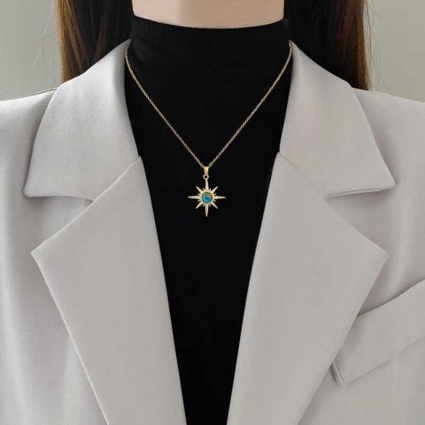 Stainless Steel Sun Pendant Necklace for Women