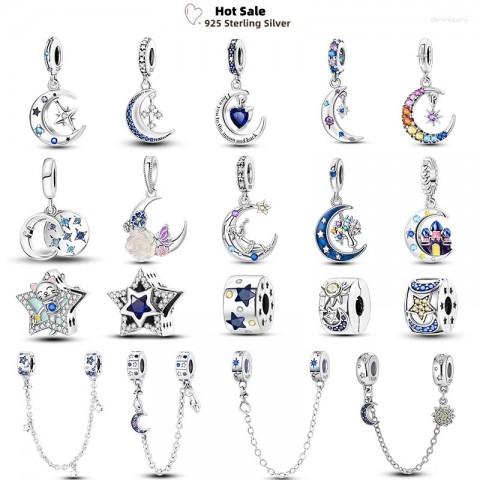 Unisex Loose Gemstone Round Charms 925 Silver Spacer Clasp DIY Bracelet