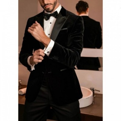 Elegant Black Velvet Men's 2-Piece Wedding Suit Set 241028