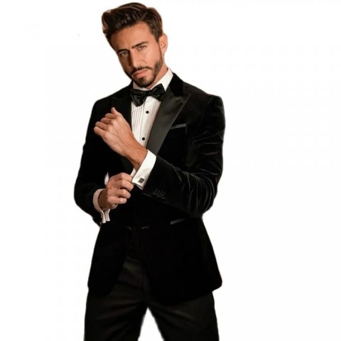 Elegant Black Velvet Men's 2-Piece Wedding Suit Set 241028