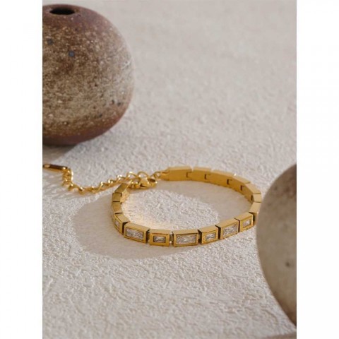 Shiny Beaded Yhpup Waterproof Stainless Steel Bangle with Cubic Zirconia