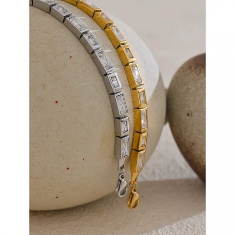 Shiny Beaded Yhpup Waterproof Stainless Steel Bangle with Cubic Zirconia