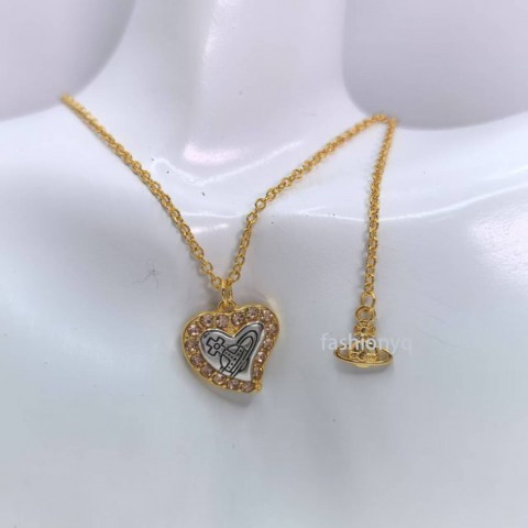 Vvan Women's Heart-shaped Gold Plated Pendant Necklace Earrings Set