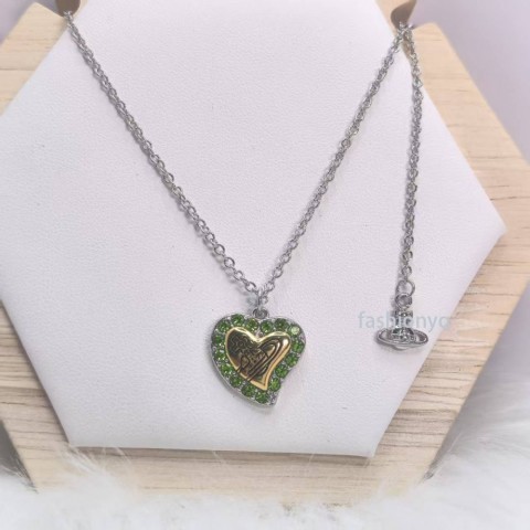 Vvan Women's Heart-shaped Gold Plated Pendant Necklace Earrings Set