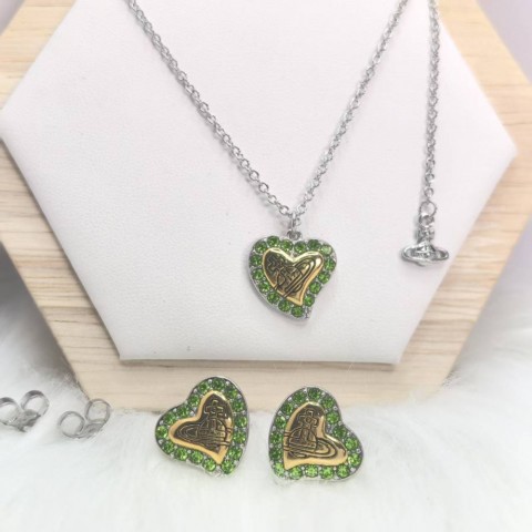 Vvan Women's Heart-shaped Gold Plated Pendant Necklace Earrings Set