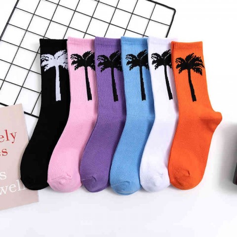 Designer Men's Fashion Coconut Palms Crew Socks - Comfortable Rich Cotton Adult Socks