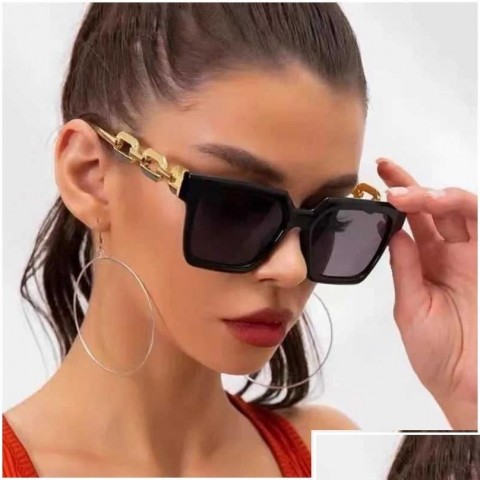 New Women's UV Resistant Chain Square Frame High-End Fashion Sunglasses W241028