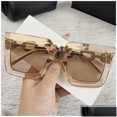 New Women's UV Resistant Chain Square Frame High-End Fashion Sunglasses W241028