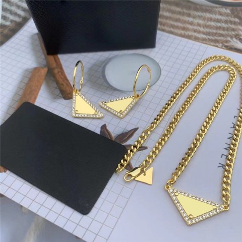 Luxury Women's Preppy Style Pendant Necklaces with Triangle P Earrings