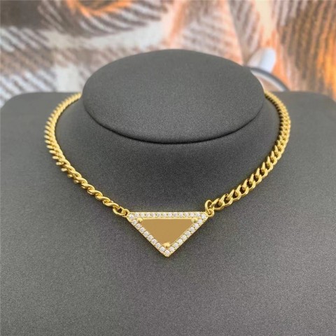 Luxury Women's Preppy Style Pendant Necklaces with Triangle P Earrings