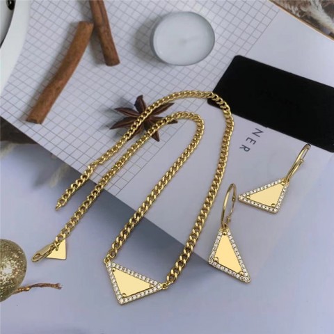 Luxury Women's Preppy Style Pendant Necklaces with Triangle P Earrings