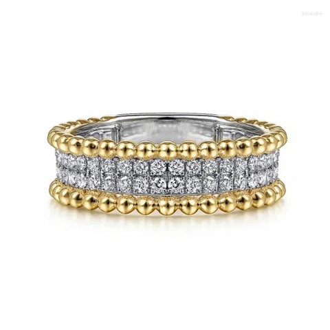 Huitan Women's Fashion Two-Tone Engagement Ring with Brilliant Zirconia