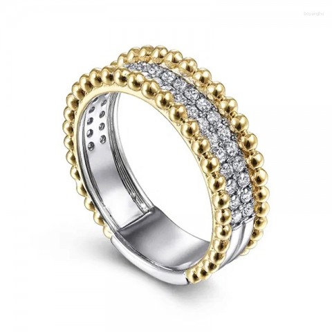 Huitan Women's Fashion Two-Tone Engagement Ring with Brilliant Zirconia