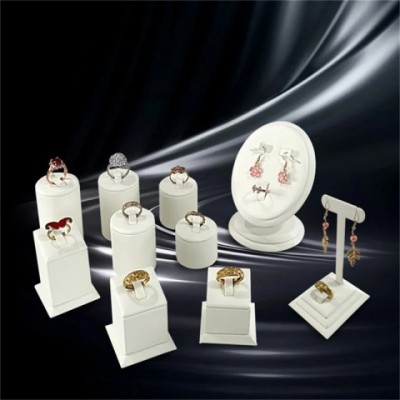 White Leather Jewelry Display Stand for Rings, Earrings & Necklaces - Store Showcase Rack 250422