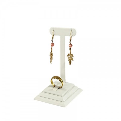 White Leather Jewelry Display Stand for Rings, Earrings & Necklaces - Store Showcase Rack 250422