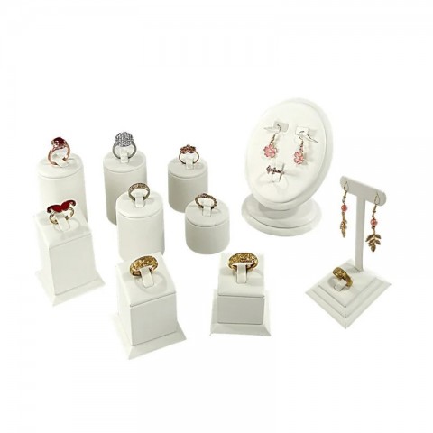 White Leather Jewelry Display Stand for Rings, Earrings & Necklaces - Store Showcase Rack 250422