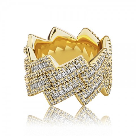 Trendy Hip Hop Trapezium Rhombus Moissanite Ring in 14K Gold Plated for Women
