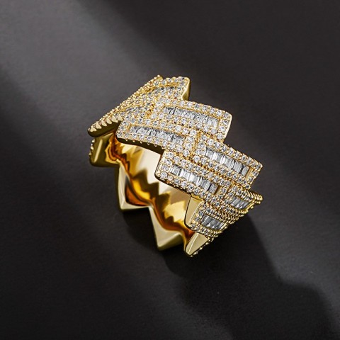 Trendy Hip Hop Trapezium Rhombus Moissanite Ring in 14K Gold Plated for Women