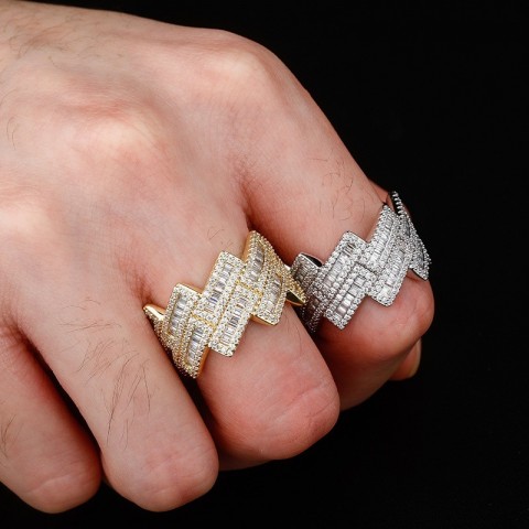 Trendy Hip Hop Trapezium Rhombus Moissanite Ring in 14K Gold Plated for Women
