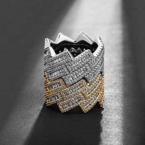 Trendy Hip Hop Trapezium Rhombus Moissanite Ring in 14K Gold Plated for Women