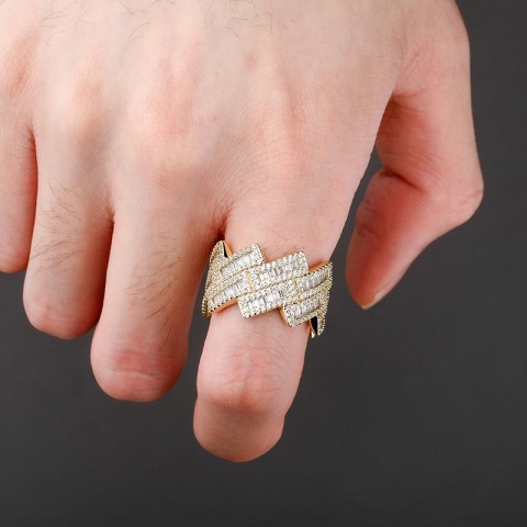 Trendy Hip Hop Trapezium Rhombus Moissanite Ring in 14K Gold Plated for Women