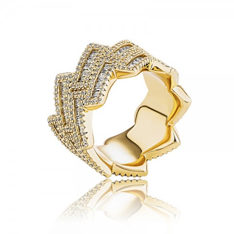 Trendy Hip Hop Trapezium Rhombus Moissanite Ring in 14K Gold Plated for Women