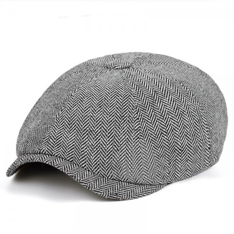 Unisex Vintage Herringbone Beret Hat - Gatsby Tweed Style for Spring & Fall