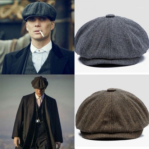 Unisex Vintage Herringbone Beret Hat - Gatsby Tweed Style for Spring & Fall