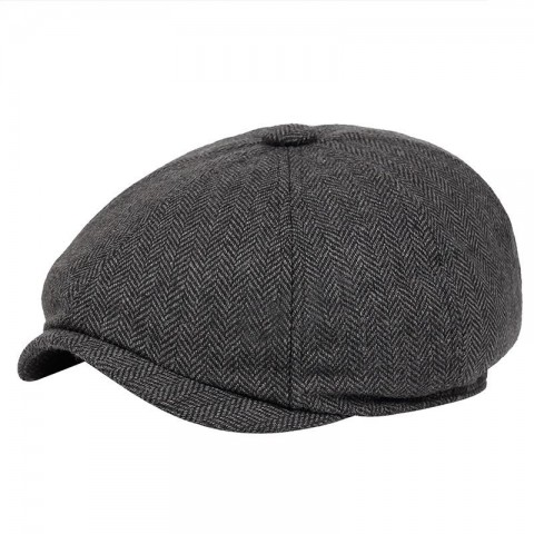 Unisex Vintage Herringbone Beret Hat - Gatsby Tweed Style for Spring & Fall