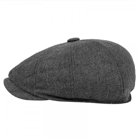 Unisex Vintage Herringbone Beret Hat - Gatsby Tweed Style for Spring & Fall