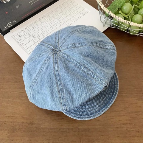 Japanese Retro Denim Beret for Women - Simple Literary Style Cowboy Hat