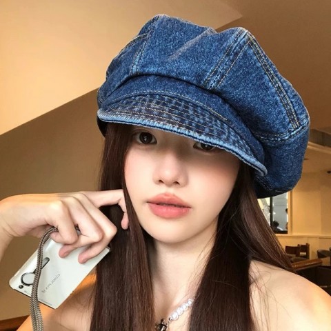 Japanese Retro Denim Beret for Women - Simple Literary Style Cowboy Hat