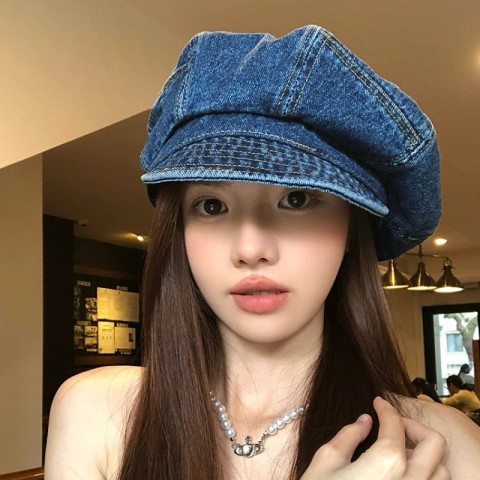 Japanese Retro Denim Beret for Women - Simple Literary Style Cowboy Hat