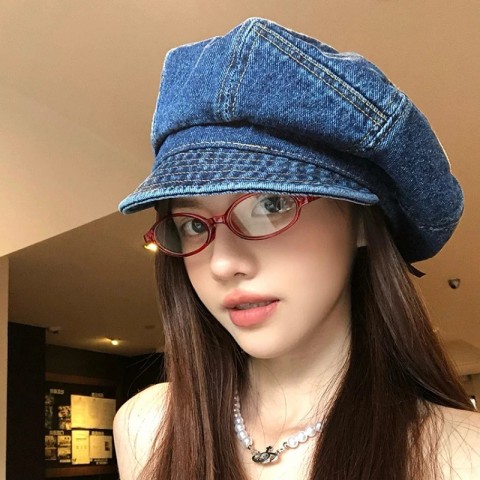 Japanese Retro Denim Beret for Women - Simple Literary Style Cowboy Hat
