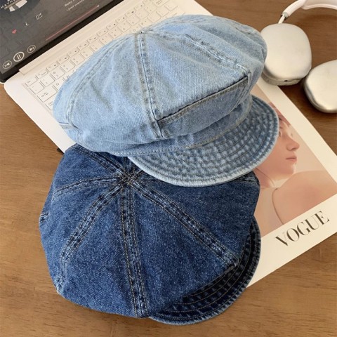 Japanese Retro Denim Beret for Women - Simple Literary Style Cowboy Hat