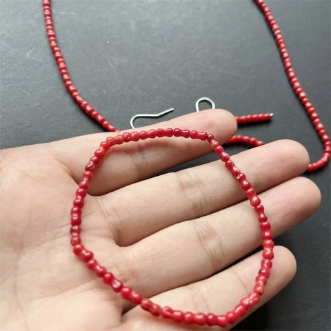 Bridal Unisex Bamboo Bone Red Coral Jewelry Set - Sterling Silver Necklace Earrings Bracelet