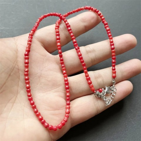 Bridal Unisex Bamboo Bone Red Coral Jewelry Set - Sterling Silver Necklace Earrings Bracelet