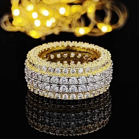 Handcrafted Sterling Silver Band Ring for Men with 150 Round CZ Diamonds