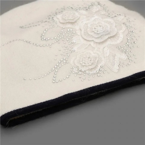 Xthree Shiny Rhinestone Women's Cashmere Wool Beanie Hat with Fur Pom