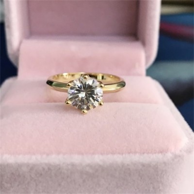 YANHUI 18K Gold Plated Silver Ring with 2ct Zircon for Women