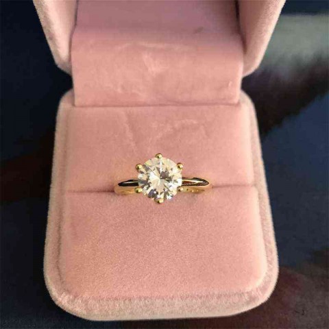 YANHUI 18K Gold Plated Silver Ring with 2ct Zircon for Women
